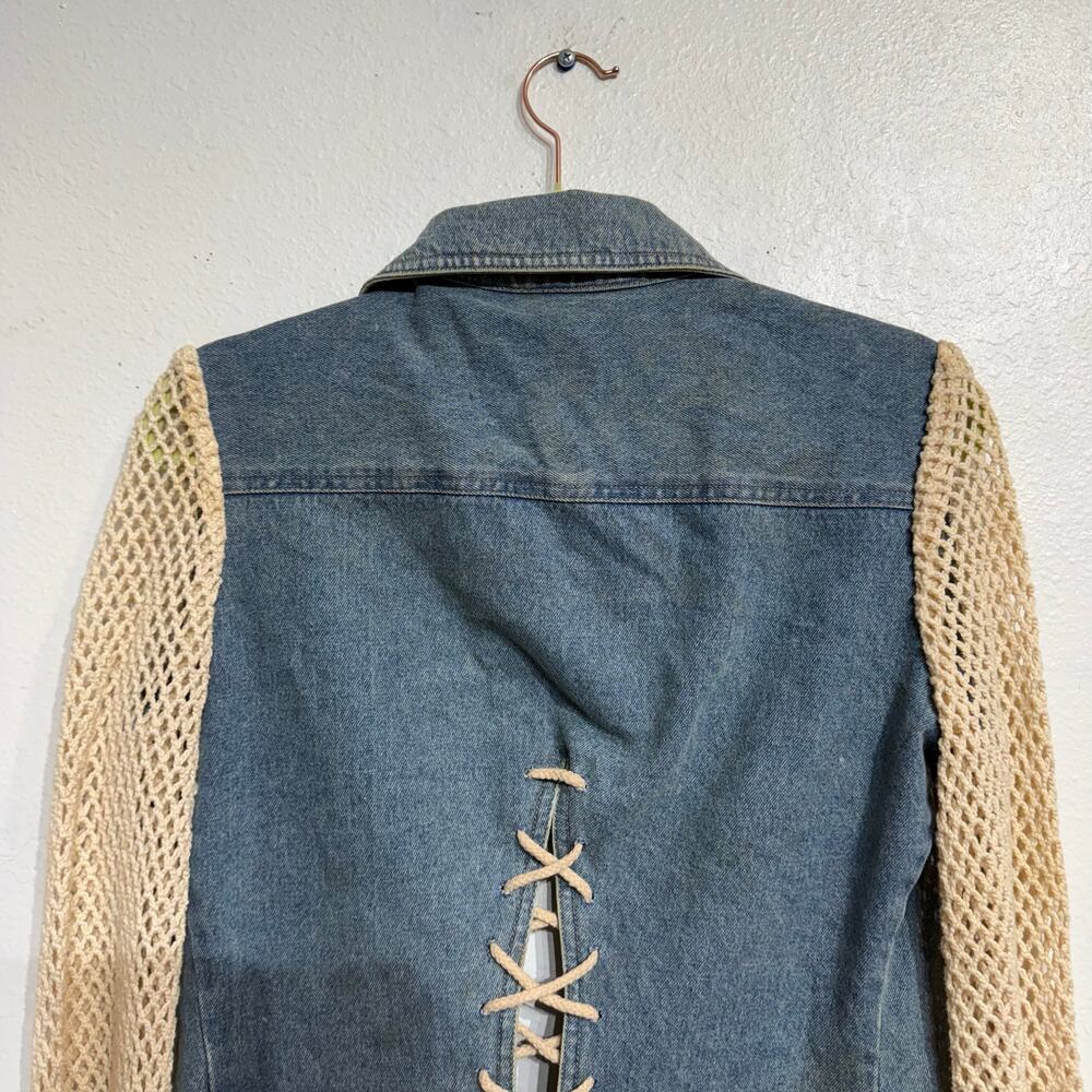 Cama Sol Denim Crochet Sleeve Vintage Jacket Sz S - Picture 7 of 11